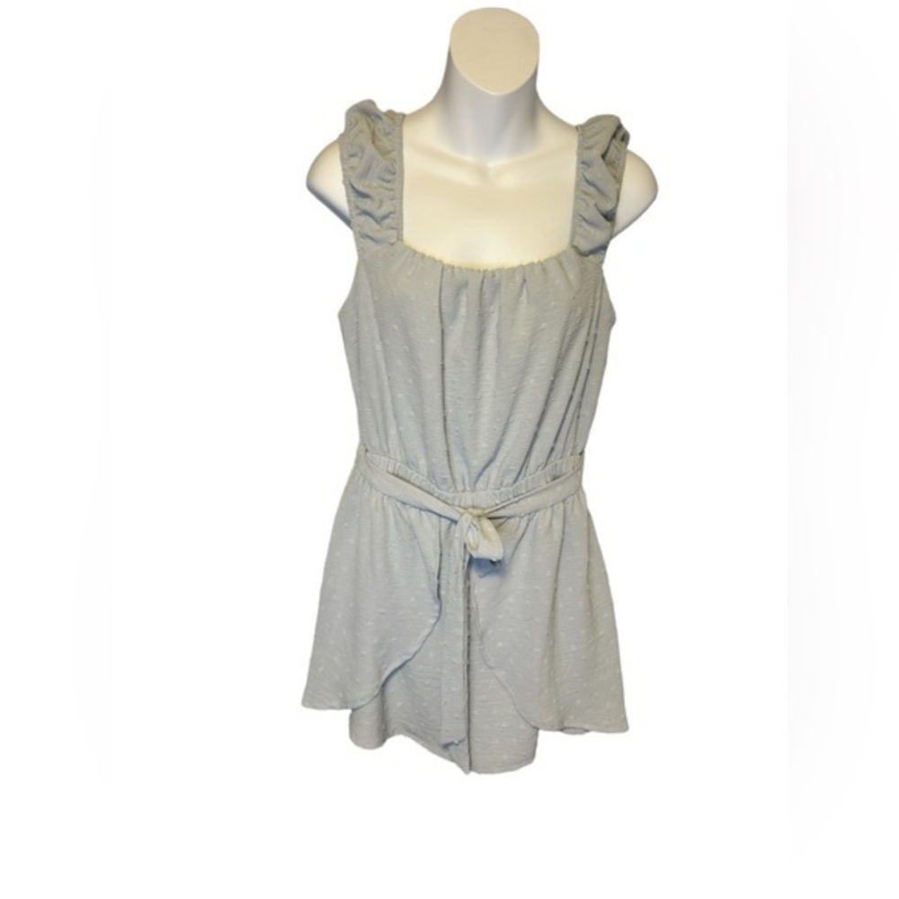Altar’d State Light Blue Swiss Dot Apron Wrap Romper Medium